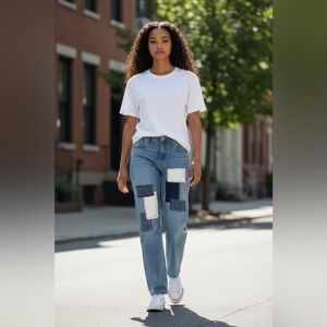 James Jeans light blue stretchy cigarette jeans unique patchwork design size 25